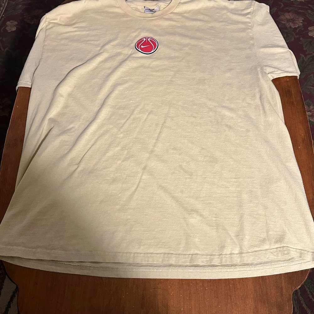 Nike Cream Short Sleeve Tee with Red Logo